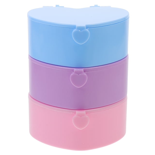 Caja de almacenamiento pequeña de plástico con espejo interior, joyero en forma de corazón, 3 uds.