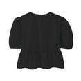 thumbnail image 4 of Women's Tie Front Tops Solid Color 3/4 Sleeve Peplum Babydoll T Shirt Puff Sleeve Trendy Basic Tees Black,M, 4 of 4