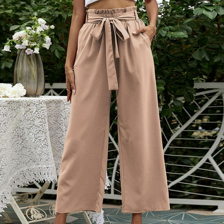 SELONE Wide Leg Pants for Women Dressy Plus Size High Waist High Rise Wide  Leg Trendy Casual with Belted Long Pant Solid Color High-waist Loose Pants