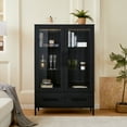 thumbnail image 4 of Montary 60" Tall LED Display Cabinet with Tempered Glass Door & Two Drawers, Modern Storage for Living Room/Office/Study, Black, 4 of 11