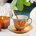 thumbnail image 1 of Taza de café de cerámica con platillo y cuchara, juego de tazas de té de , estilo elegante, 7 brillante con borde dorado para regalo de té y Flor BLESIY taza de café platillo, 1 of 8