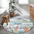 thumbnail image 4 of Round Area Rug 3ft,Nautical Starfish Coral Fish on Stamp Wooden Washable Carpet Non-Slip Runner Accent Rugs Indoor Floor Mat for Bedroom Living Room Decor,Marine Creature Theme, 4 of 9