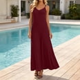 thumbnail image 6 of ClodeEU Women's Ribbed Knit Spaghetti Strap V Neck Sleeveless Dress with Pockets ,Solid Color Casual Loose Fit Summer Maxi Dress Wine,Women's Plus M, 6 of 8