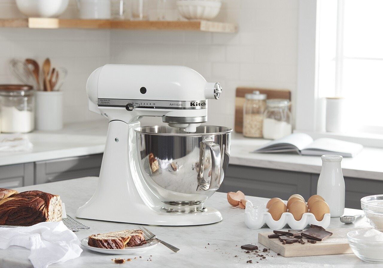 KitchenAid Artisan Series 5 Quart Tilt-Head Stand Mixer, White-on-White (KSM150PSWW)