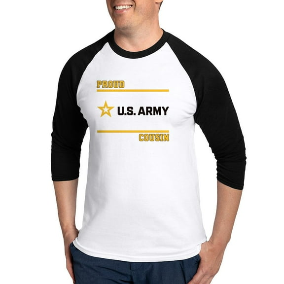 CafePress - Proud Army Cousin Black And Gold Baseball Jersey - Cotton Baseball Jersey, 3/4 Raglan Sleeve Shirt