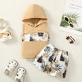 thumbnail image 3 of Kucnuzki 9 Months Baby Boy Summer Outfits Shorts Sets 12 Months Sleeveless Leaf Prints Patchwork Hoodie Tank Tops Elastic WalkShorts 2PCS Set Khaki, 3 of 8
