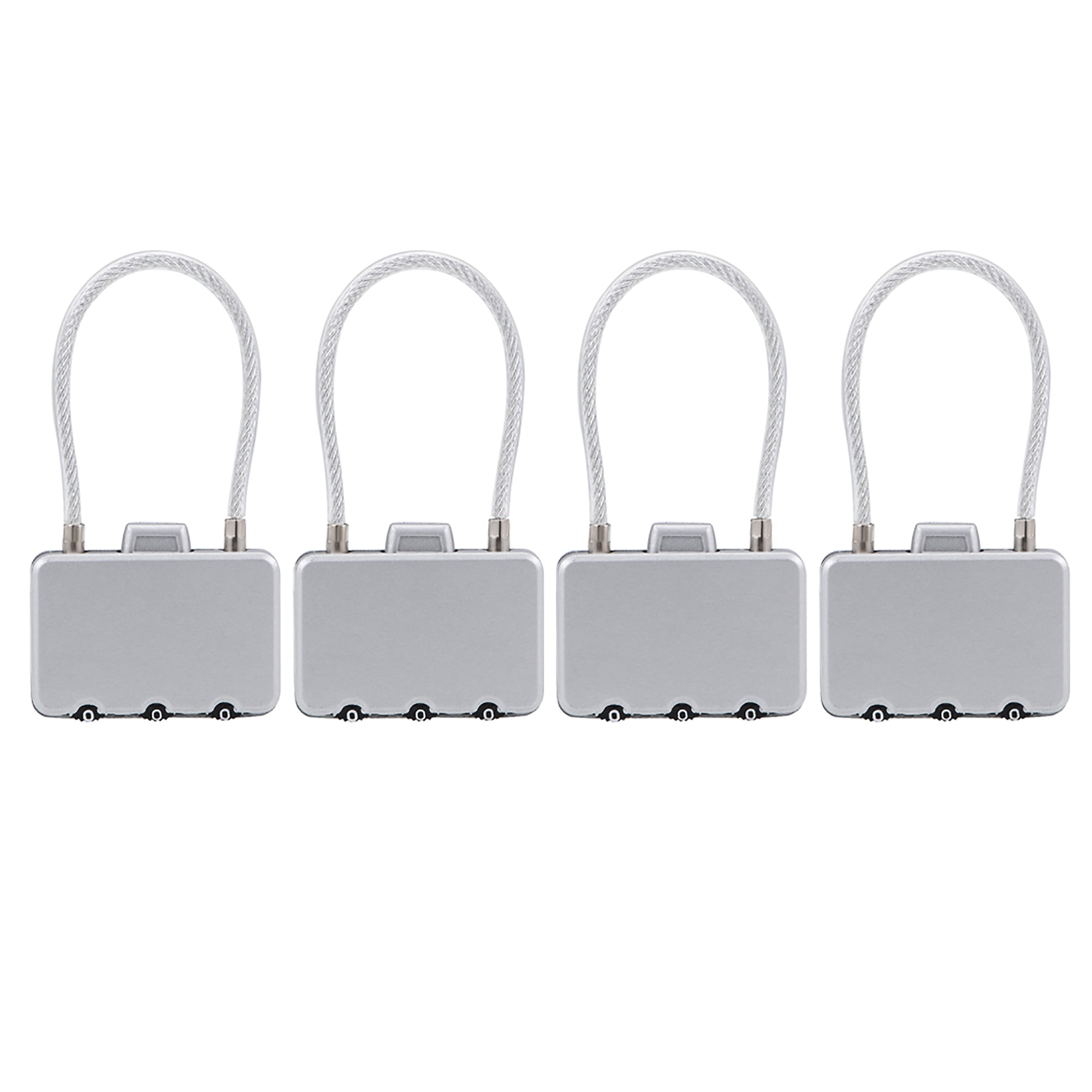 3 Digit Combination Padlock, 3mm Wire Shackle Luggage Code Lock Silver Tone, 4Pcs