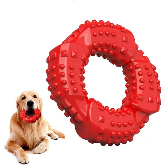 Dog Chew Toy for Aggressive Chewers Large Breed, Ultra-Tough & Hard Natural Rubber Dog Toy Nearly Indestructible Puppy Toys for Small Medium Breed (Red)