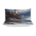 thumbnail image 3 of Lighthouse Sunrise Coast Scenery Pale Blue Tan Duvet Cover Set King Size for Bedroom Decoration Print Bedding Set Comforter Cover Decorative Microfiber with 2 Pillow Sham Multicolor, 3 of 6