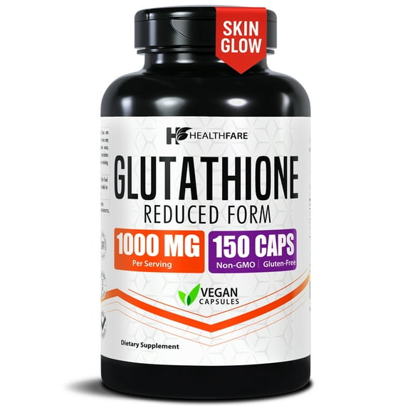 HealthFare Glutathione Supplement 1000mg | Reduced GSH Antioxidant | 98%+ Highly Purified | 150 Vegan Capsules | Immune & Detox Support | Non-GMO, Gluten-Free | Made in USA