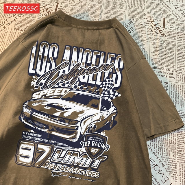 Cool Racing Cars Printed Short Sleeve Breathable Fashion T Shirts Breathable Streetwear Clothing Everyday Cartoon T-Shirt Brown M