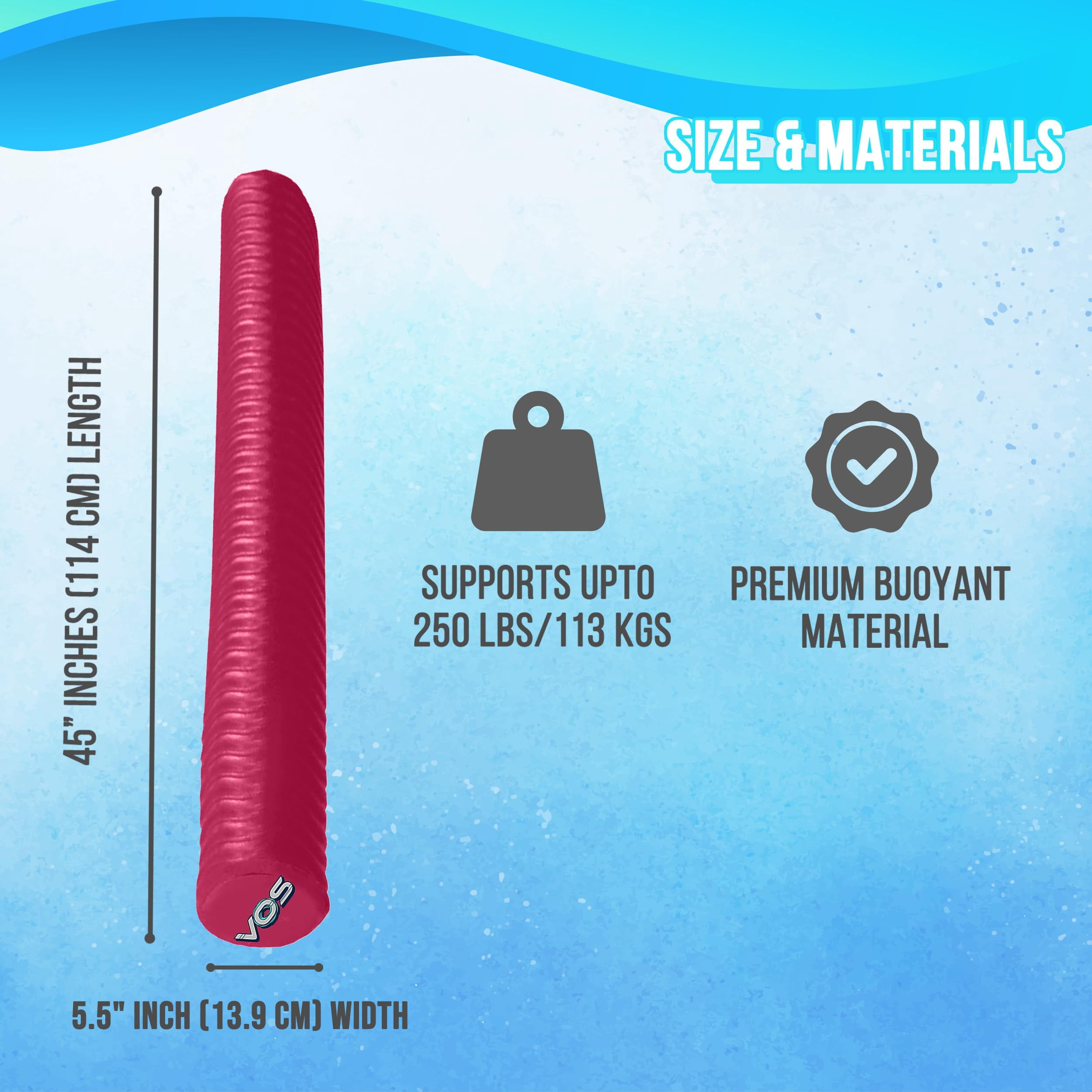 VOS Lazy Floats Foam Pool Noodle â€“ 4 Pc Pack, Premium & Big, Super Soft Pool Noodles for Swimming and Floating, Pool Floats, Lake Floats For Adults & Kids (Fandango Pink and Capri Blue)