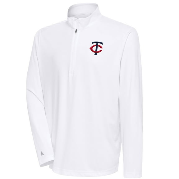 Men's Antigua White Minnesota Twins Tribute Quarter-Zip Pullover Top