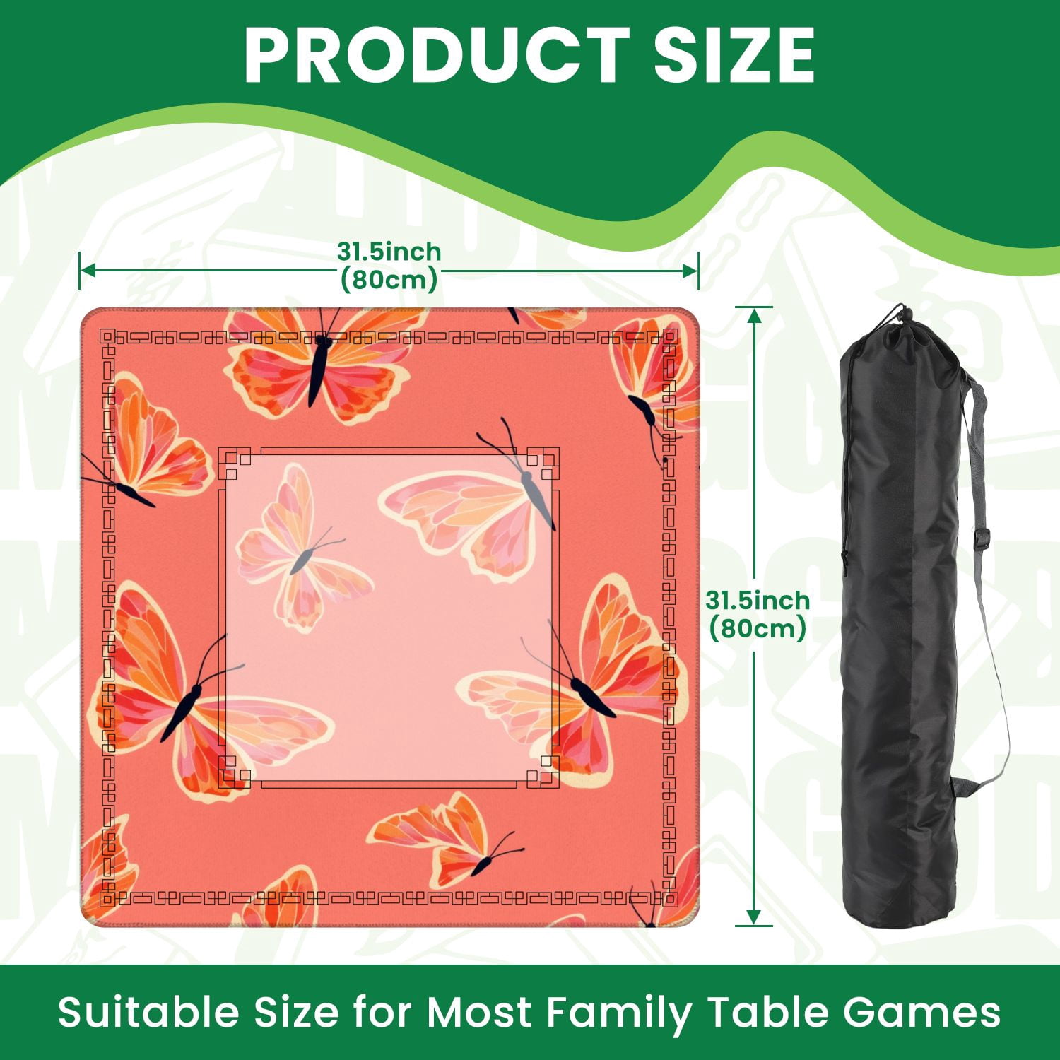 Mahjong Mat 31.5" x 31.5" Seamless butterflies coral color design butterfly Non-Slip Noise Reduction American Mahjong Tiles Table Cover for Dominoes Poker Card Board Games Gift