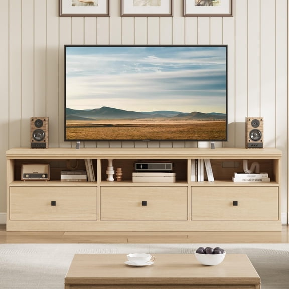 EcoSummer 70" Mid-Century Modern TV Stand for 65–75" TVs – Entertainment Center with 3 Drawers, Open Shelves & Cable Management, Sturdy 25mm Tabletop Media Console for Living Room & Bedroom