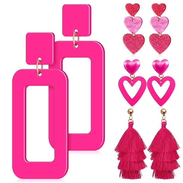 GOOHOCHY 4 pares de pendientes de corazón, pendientes colgantes para mujer, pendientes de amante, pendientes colgantes rectangulares