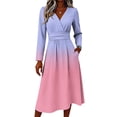 thumbnail image 4 of BOMYJESK Womens Summer Dresses Ruffle Hem Swing Fall Midi Dress Flowy Ruched Floral Trendy Office Dress Purple Pink L, 4 of 5