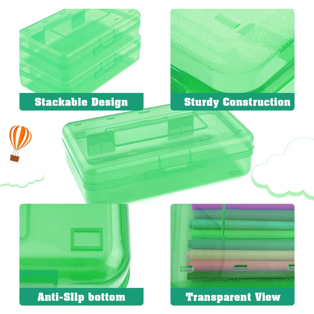 Pencil Box, Large Capacity Clear Pencil Case, 1 Pack Hard Pencil Case, Clear Crayon Box with Snap-tight Lid Stackable Design, Plastic Storage Box for Office Supplies, Pink