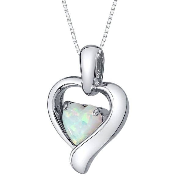 PEORA Created White Opal Pendant Necklace in Sterling Silver, Heart in Heart Shape Design, 6mm, 1 Carat with 18 inch Chain