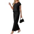 thumbnail image 3 of Cueply Two Piece Sets for Women Summer Casual Vacation Outfits Cap Sleeve Wide Leg Long Pants Lounge Sets, 3 of 9