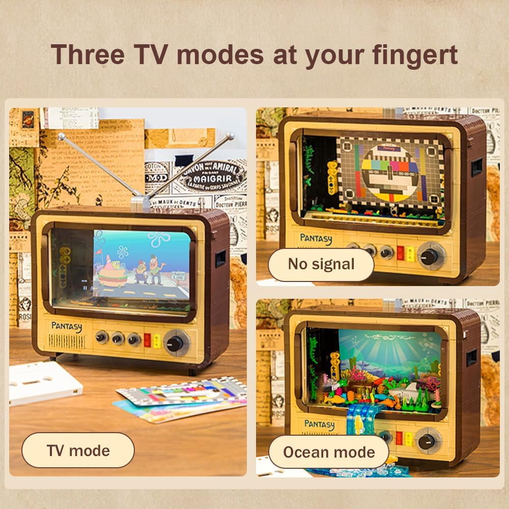 Retro TV Building Kit Vintage Television Model, DIY Construction Set for Home & Office Décor, Collectible Display Unique Gift for Adults & Teens