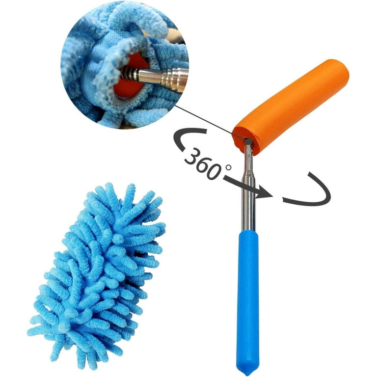 Microfiber Duster for Cleaning, Tukuos Hand Washable Dusters with 2pcs  Replaceable Microfiber Head, Extendable Pole, Detachable Cleaning Supplies  for