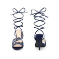 thumbnail image 4 of BLISSFUL STEP Rhines Strappy Lace Up Slingback Stiletto Heel Sandal for Women Navy Blue 6, 4 of 4