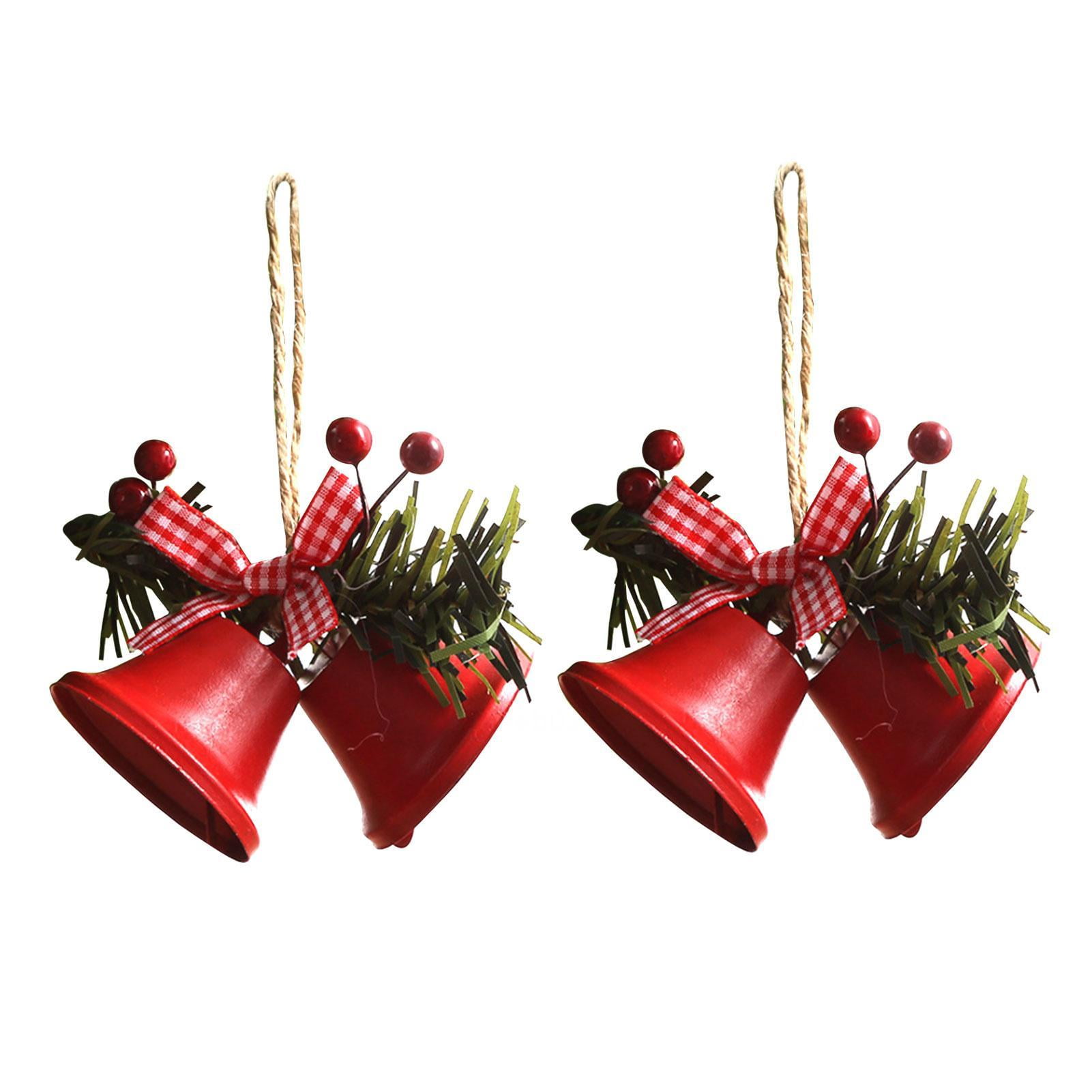 2Pcs Christmas Bells Ornaments, Large Metal Bells with Red Fruits
