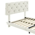 thumbnail image 4 of Floating Twin Bed Frame with Linen Fabric Headboard, Upholstered Platform Bed with Sturdy Wood Slat Support for 220lbs, Modern Headboard Twin Size Bed with LED Light,Easy Assemble, Beige, 4 of 11