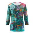 thumbnail image 5 of CHUANK T-Shirts pour Femmes à Manches Trois-Quarts, Coupe Ajustée à Motif Floral, T-Shirts Blancs, Chemises pour Femmes, Manches 3/4 au Coude, Col Rond, Chemises Décontractées pour Femmes, Liquidation, Blouses et Hauts Boho, Vert TG, 5 of 5