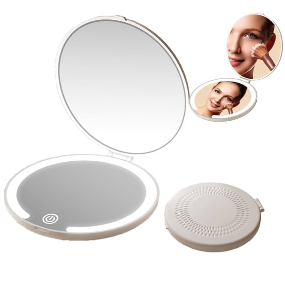 LC-dolida Foldable Makeup Magnifying Mirror, 1X/5X Double Sided Makeup Mirror with 3 Colors Light Smart Touch High Definition Mirror, Rechargeable Small and Portable for Home Travel and Present
