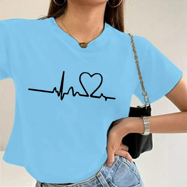 UANWENN Mode Femme Crop Top Manches Courtes Imprimé Décontracté Été T-Shirt Femme Manches Longues Compression Chemises Manches Longues pour Femmes Grandes Chemises à Manches Longues pour Femmes