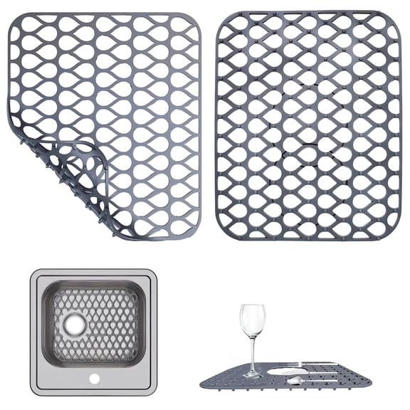 2 Pcs Large Silicone Sink Protection Mat, 13.6 x 11.6 in Non-Slip Kitchen Underlay, Kitchen Silicone Mat, Heat Resistant Dish Drying Rack Mat for Stainless Steel Sink Protection