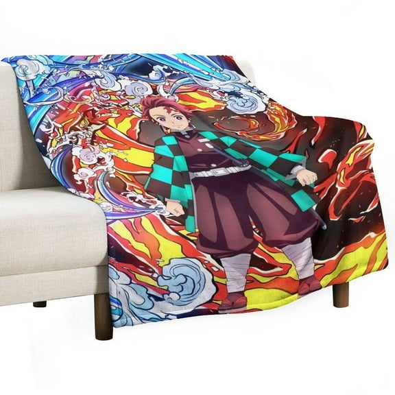 Demon Blanket Slayer Flannel Throw Blankets Soft Pile Cozy Plush Throw Blanket for All Seasons, 3D Printed Warm Blanket for Sofa Beds Home Decor