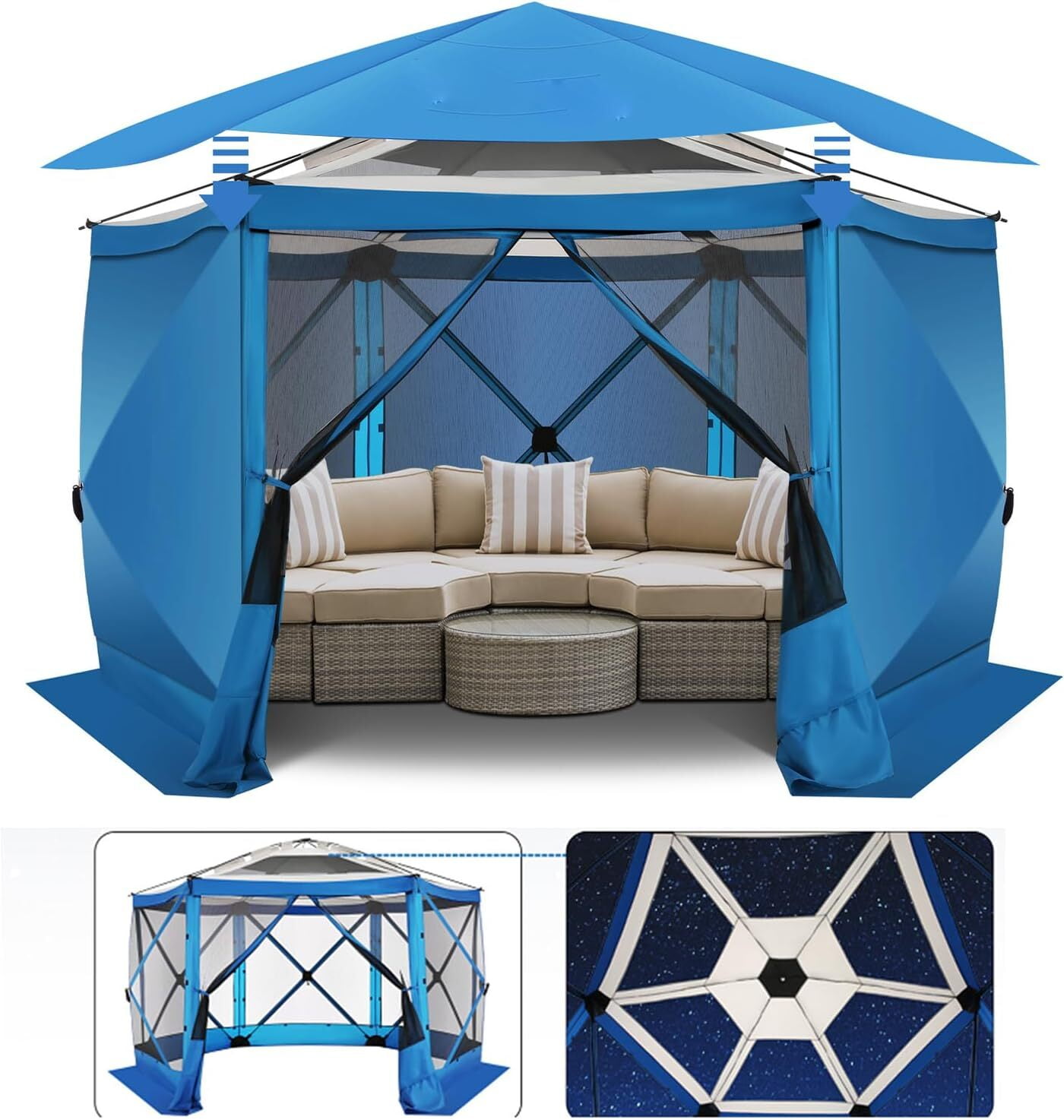 COBIZI Pop up Gazebo Screen Tent Screen House for Camping,12x12 Gazebo with Removable Roof, Outdoor Screened Gazebo with Sidewalls, Tent with Carry Bag and Ground Stakes,Blue(Upgraded)