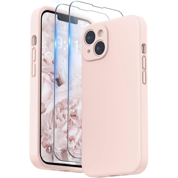 Designed for iPhone 14 Plus Case with Screen Protector and Camera Protection, Liquid Silicone Phone Case with Soft Microfiber Lining (Chalk Pink)