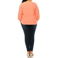 thumbnail image 4 of Women's Plus size Solid 3/4 Sleeve Blouse with Puff Sleeves and Lace and Pearl Accent, 4 of 5