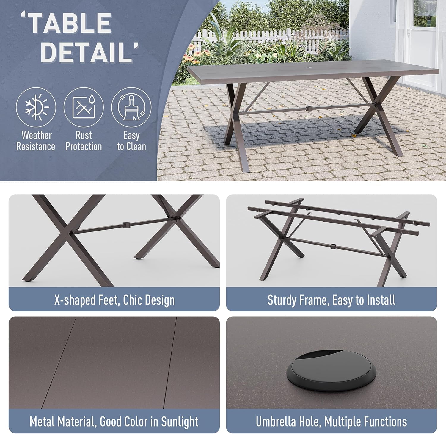 ALAULM Dining Table for 6 People, 78.7-Inch Rectangular Metal Dining Table, Modern Dining Table with Heavy Duty Metal Legs for Patio (Black)