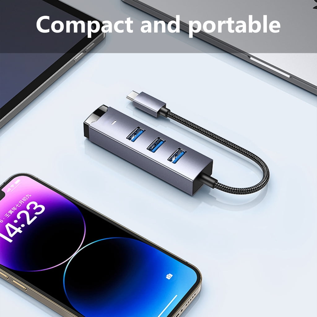 Zeiwohndc Aluminum USB Hub USB/Type C to Gigabit Ethernet Adapter Plugs and Play 5Gbps