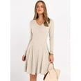 thumbnail image 6 of Women Long Sleeve Ribbed Knit Short Dresses  Fall Winter V Neck Casual Swing A Line Sweater Dress, 6 of 16