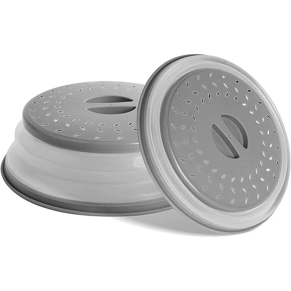 Vented Collapsible Microwave Food Cover Splatter Proof With Easy Grip Hand (2 Units,Gray)