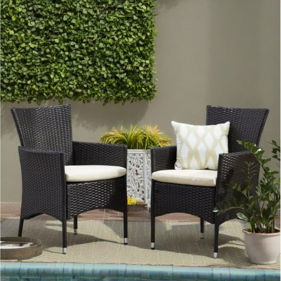 Modern Outdoor PE Wicker Dining Chairs  (Set of 2), For Patio, Garden, Brown