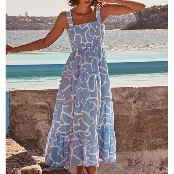 Vestido con dobladillo de línea A,Vestido informal de verano con tirantes,  vestido largo informal para mujer, vestido largo de verano, los mejores