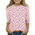 thumbnail image 2 of Girls' Red Watercolor Heart Print Top, Soft Stretch Polyester Spandex Crew Neck 3/4 Sleeve Casual Shirt for Kids Girls Ages 4-12, Machine Washable,Size 3-4T, 2 of 5