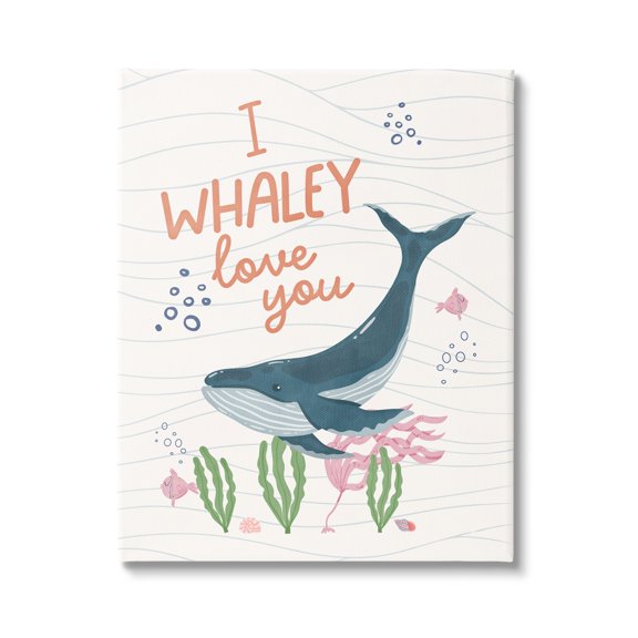 Stupell Industries Whaley Love You Typography Quirky Ocean Whale , 16 x 20, Design by Nina Blue