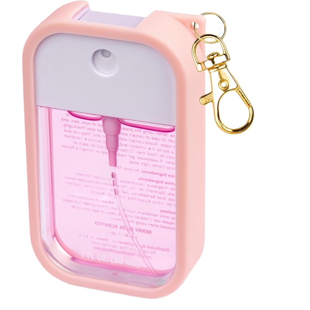 TEMOGU-Silicone Case with Bottles Hand Sanitizer Spray Kit,Protective Case with Keychain Compatible with Power Mist and Glow Mist 1.5 fl oz, Hand Sanitizer Spray Accessory (Pink)