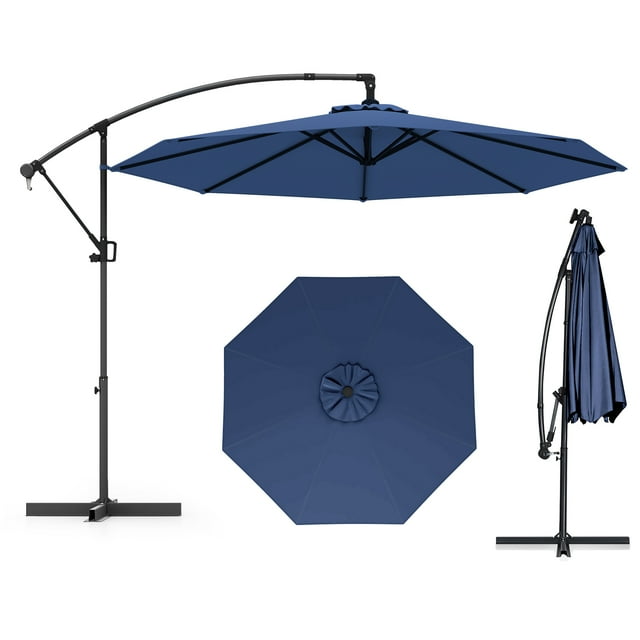 Gymax 10 FT Patio Offset Umbrella w/ X-shaped Base Infinite Tile & 360° Rotation Navy