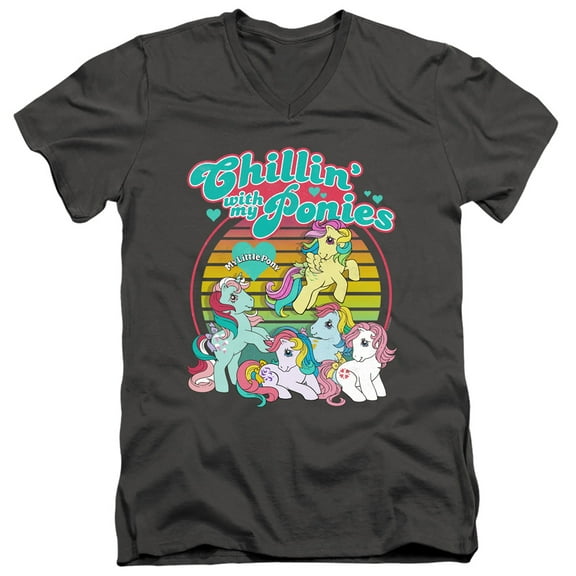 My Little Pony Retro Chillin With My Ponies S/S Adult V-Neck T-Shirt 30/1 T-Shirt Charcoal