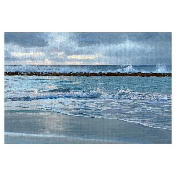 Fine Art Canvas Sunrise Blues Beach Waves by Studio Arts Canvas Art Print