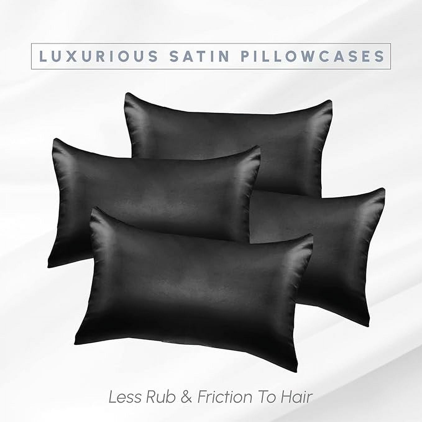 2 Pieces Satin Pillowcase Set with Hidden Zipper closure, King, Black